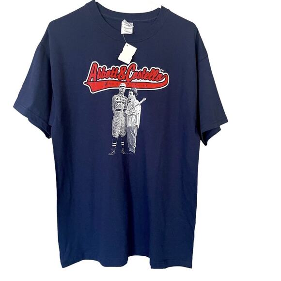 Abbott & Costello Who's On First Shirt Mens Large Navy Blue Comedy Graphic Tee - Picture 1 of 11